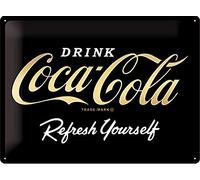 Nostalgic-Art Plaque en métal rétro 30 x 40 cm Coca-Cola - Logo Black Refresh Yourself - Idée Cadeau pour Les Fans de Coke en métal - Design Vintage métallique