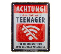 Nostalgic-Art Plaque en tôle rétro 15 x 20 cm - Attention Teenager WLAN - Panneau d'avertissement comme idée cadeau - En métal - Design vintage avec inscription en allemand