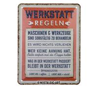 Nostalgic-Art Plaque en tôle rétro 15 x 20 cm Règles d'atelier Idée cadeau pour les fans de moteur, en métal, design vintage avec inscription en allemand