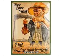 Nostalgic-Art Plaque Humoristique Style Vintage Inscription en Allemand Wer Bier trinkt hilft der Landwirtschaft, Multicolore