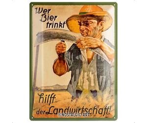 Nostalgic-Art Plaque Humoristique Style Vintage Inscription en Allemand Wer Bier trinkt hilft der Landwirtschaft, Multicolore