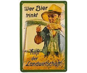 Nostalgic-Art Plaque Humoristique Style Vintage Inscription en Allemand Wer Bier trinkt hilft der Landwirtschaft, Multicolore