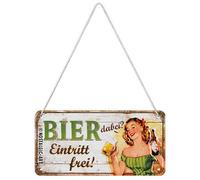 Nostalgic-Art Plaque murale rétro 10 x 20 cm avec inscription « Beer dabei » - Idée cadeau pour les fans de bière - En métal - Design vintage avec inscription en allemand