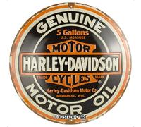 Nostalgic-Art Plaque rétro, Ø 35 cm, Harley-Davidson - Genuine Motor Oil - Idée cadeau pour motards, Official License Product (OLP), en métal, design vintage