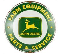 Nostalgic-Art Plaque rétro, Ø 35 cm, John Deere - Parts & Service - Idée cadeau pour fans des tracteurs, Official License Product (OLP), en métal, design vintage