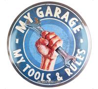 Nostalgic-Art Plaque rétro, Ø 35 cm, My Garage - My Tools & Rules - Idée cadeau pour mécanicien, en métal, design vintage avec slogan