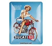 Nostalgic-Art Plaque rétro, 15 x 20 cm, Ducati - Cilindrata 60 Pin Up - Idée cadeau pour motards, Official License Product (OLP), en métal, design vintage