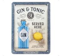 Nostalgic-Art Plaque vintage, Gin & Tonic Served Here - Idée de cadeau pour amateurs de cocktails, en métal, Design rétro pour décoration, 15 x 20 cm