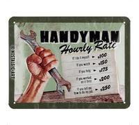 Nostalgic-Art Plaque rétro, 15 x 20 cm, Handyman Hourly Rate - Idée de cadeau pour l'artisan, en métal, design vintage avec slogan