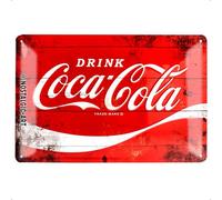 Nostalgic Art Plaque métal Vintage Coca‑Cola Logo Red Wave Déco rétro 20 x 30 cm