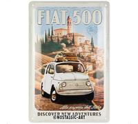 Nostalgic-Art Plaque rétro, 20 x 30 cm, Fiat 500 - Discover New Adventures - Idée cadeau pour fans de Fiat, Official License Product (OLP), en métal, design vintage