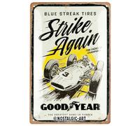 Nostalgic-Art Plaque rétro, 20 x 30 cm, Goodyear - Blue Strikes again - Idée cadeau pour fans de moteur, Official License Product (OLP), en métal, design vintage