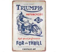 Nostalgic-Art Plaque rétro, 20 x 30 cm, Triumph - For the Thrill - Idée cadeau pour motards, Official License Product (OLP), en métal, design vintage