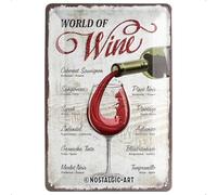 Nostalgic Art Plaque World of Wine métal design rétro cadeau pour buveurs de vin 20x30 cm