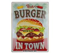 Nostalgic-Art Plaque rétro, 30 x 40 cm, Best Burger in Town - Idée de Cadeau pour Fans du dîner, en métal, Design Vintage