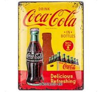 Nostalgic Art Plaque métallique Coca‑Cola Drink in Bottles Vintage 30 x 40 cm Jaune