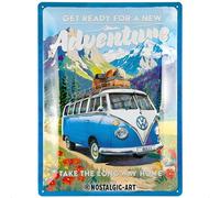 Nostalgic-Art Plaque rétro, 30 x 40 cm, VW Bulli - Ready for a new Adventure - Idée cadeau pour le bus Volkswagen, Official License Product (OLP), en métal, design vintage