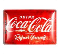 Nostalgic-Art Plaque rétro, 40 x 60 cm, Coca-Cola - Logo Red Refresh Yourself - Idée cadeau pour fans de Coke, Official License Product (OLP), en métal, design vintage
