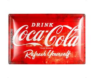 Nostalgic-Art Plaque rétro, 40 x 60 cm, Coca-Cola - Logo Red Refresh Yourself - Idée cadeau pour fans de Coke, Official License Product (OLP), en métal, design vintage