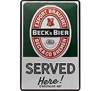 Nostalgic-Art Plaque vintage Beck's - Served Here - Idée de cadeau pour les fans de bière, en métal, Design retro pour la décoration, 20 x 30 cm
