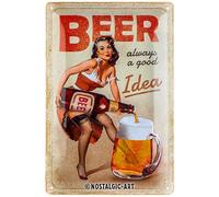 Nostalgic-Art Plaque vintage, Beer - Always a Good Idea - Idée de cadeau pour fans de bière, en métal, Design rétro pour la décoration, 20 x 30 cm