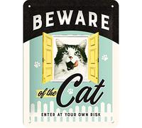 Nostalgic-Art Plaque Vintage Beware of The Cat - Idée de Cadeau pour Les propriétaires de Chats, en métal, Design Retro pour la décoration, 15 x 20 cm 26208