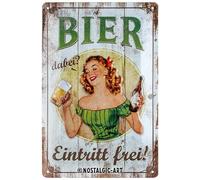 Nostalgic-Art Plaque vintage, Bier dabei - Eintritt frei - Idée de cadeau pour fans de bière, en métal, Design rétro pour la décoration, 20 x 30 cm