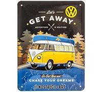 Nostalgic-Art Plaque Vintage, Bulli T1 - Get Away - Idée de Cadeau pour Bus VW, en métal, Design Retro pour la décoration, 15 x 20 cm