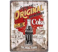 Nostalgic-Art Plaque Vintage, Coca-Cola - Original Coke Highway 66 - Idée de Cadeau pour Fans de Coke, en métal, Déco Design Retro, 30 x 40 cm
