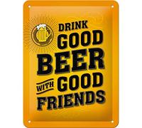 Nostalgic-Art Plaque vintage Drink Good Beer - Idée de cadeau pour les amis, en métal, Design retro pour la décoration, 15 x 20 cm