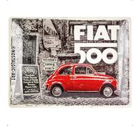 Nostalgic-Art Plaque vintage, Fiat 500 - Red car - Idée de cadeau pour fans de voitures, en métal, Design retro pour la décoration, 30 x 40 cm 23295