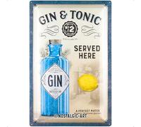Nostalgic-Art Plaque vintage, Gin & Tonic Served Here - Idée de cadeau pour amateurs de cocktails, en métal, Design rétro pour décoration, 40 x 60 cm