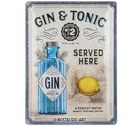 Nostalgic-Art Plaque vintage Gin & Tonic Served Here - Idée de cadeau pour les amateurs de cocktails, en métal, Déco design retro, 30 x 40 cm 23273