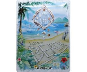 Nostalgic-Art Plaque Vintage, Happiness at The Beach - Une idée de Cadeau pour Fans de Camping, en métal, Design Retro pour la décoration, 30 x 40 cm