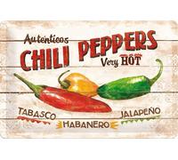 Nostalgic-Art Plaque Vintage Home & Country - Chili Peppers - Idée de Cadeau pour la Cuisine, en métal, Design Retro pour la décoration, 20 x 30 cm