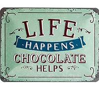 Nostalgic-Art Plaque vintage Life Happens - Chocolate Helps - Idée de cadeau pour les nostalgiques, en métal, Déco design retro, 15 x 20 cm
