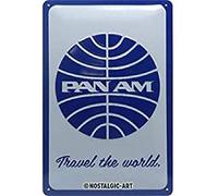 Nostalgic-Art Plaque Vintage Pan Am - Logo White - Idée de Cadeau pour Les passionnés de Voyages, en métal, Déco Design Retro, 20 x 30 cm