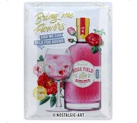 Nostalgic-Art Plaque vintage, Pink Gin Flowers - Idée de cadeau pour amateurs de cocktails, en métal, Design retro pour la décoration, 30 x 40 cm 23286