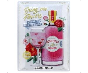 Nostalgic-Art Plaque vintage, Pink Gin Flowers - Idée de cadeau pour amateurs de cocktails, en métal, Design retro pour la décoration, 30 x 40 cm 23286