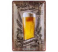 Nostalgic-Art Plaque vintage, Water Tastes Better - Idée de cadeau pour fans de bière, en métal, Design rétro pour la décoration, 20 x 30 cm