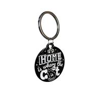 Nostalgic-Art Porte-clé rétro, Ø 4 cm, Home is where the cat is black - Idée cadeau pour propriétaires des chats, en métal, design vintage