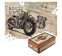 Nostalgic-Art Puzzle rétro 1000 pièces 68 x 48 cm Route 66 - Bike Map H-D Accessoires - Idée de cadeau pour les fans d'Amérique pour adultes dans une boîte métallique vintage comme emballage cadeau