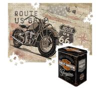 Nostalgic-Art Puzzle rétro 1000 pièces 68 x 48 cm Route 66 - Bike Map H-D authentique logo - Idée cadeau pour les fans d'Amérique pour adultes dans une boîte métallique vintage comme emballage cadeau