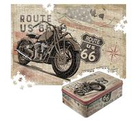 Nostalgic-Art Puzzle rétro 1000 pièces 68 x 48 cm Route 66 - Carte de vélo - Idée de cadeau pour les fans d'Amérique pour adultes dans une boîte métallique vintage comme emballage cadeau