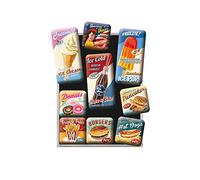 Nostalgic-Art, Set d'aimants rétro, American Diner - Cadeau pour Les Fans des États-Unis, Décoration pour Le frigo, Design Vintage, 9 pièces