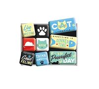 Nostalgic-Art, Set d'aimants rétro, Cat Lifestyle - Cadeau pour les propriétaires de chats, Décoration pour le frigo, Design vintage, 9 pièces