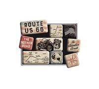 Nostalgic-Art, Set d'aimants rétro, Route 66 Bike Map - Idée de Cadeau pour Les Motards, Décoration pour Le frigo, Design Vintage, 9 pièces