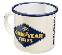 Nostalgic-Art Tasse rétro en émail, Goodyear - Logo White - Idée de cadeau pour fans de voitures et de motos, Mug de camping, Design vintage, 360 ml