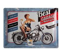 Nostalgic-Art Tin Sign Plaque Vintage Best Garage - Blue - Idée de Cadeau pour Les Fans de Moto, en métal, Design Retro pour la décoration, 30 x 40 cm