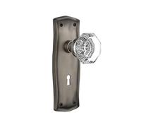 Nostalgic Warehouse Prairie Plate with Keyhole Waldorf Crystal Knob, Passage - 2.75", Antique Pewter